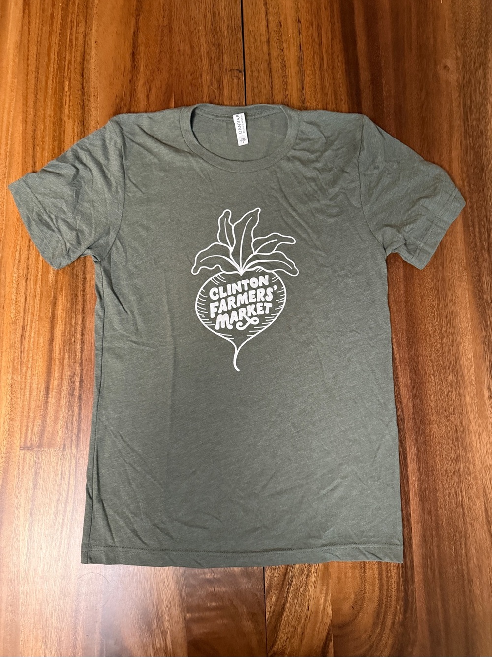 Clinton Farmers Market Olive Green Graphic Tee with Beet Logo